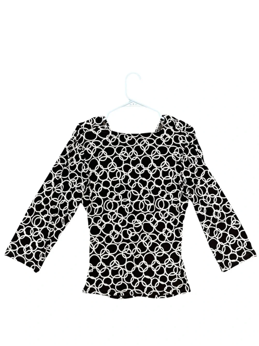AB Studio Women’s Large Brown White Geometric Buckle Ruched Stretch Top USA - Picture 5 of 8